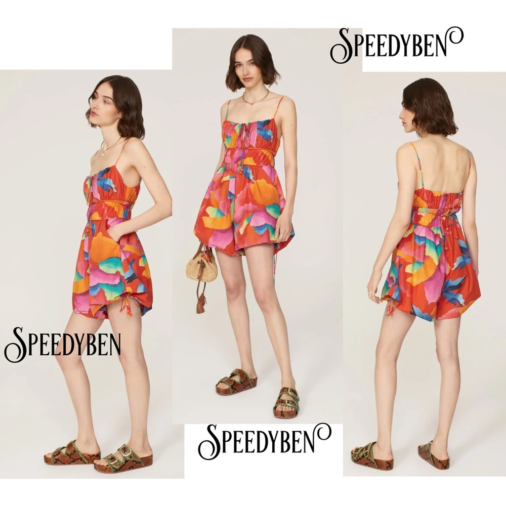 Farm Rio Red Ombre Chita Organic Cotton Romper Small